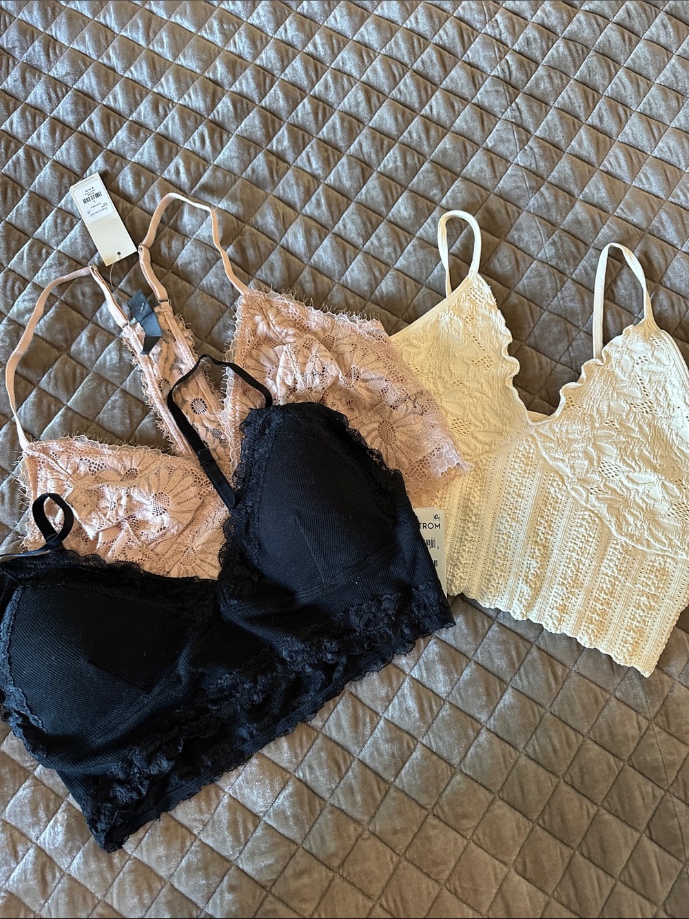 Lace Bralette Trio - Black, Blush, Cream